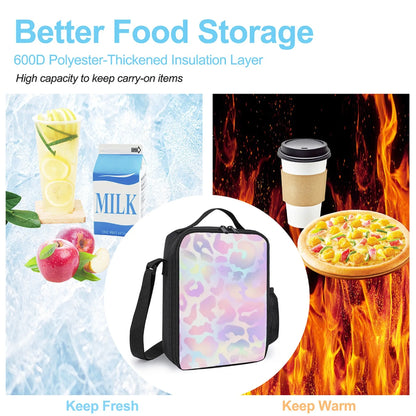 Insulated Lunch Bag, Oxford Cloth, Pastel Rainbow Leopard Print Pattern, Perfect for School/Picnic/Outdoor & Daily Use