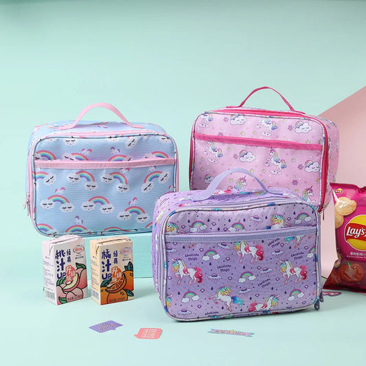 Lunch Bag for Kids Cartoon Rainbow Unicorn Lunch Bag Picnic Food Bag Student School Bento Bag