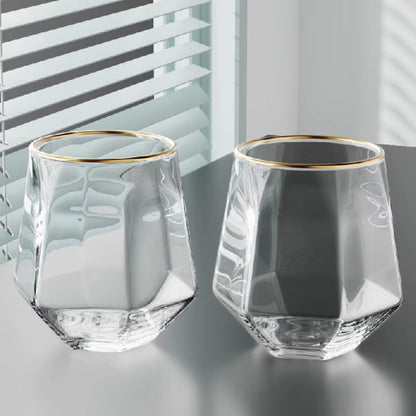 320ml 4pcs Set Hexagonal Cup Wine Utensils Unique Cold Drink Cup Golden Edged Glass Cup Coffee Juice Tea Cups Cafe