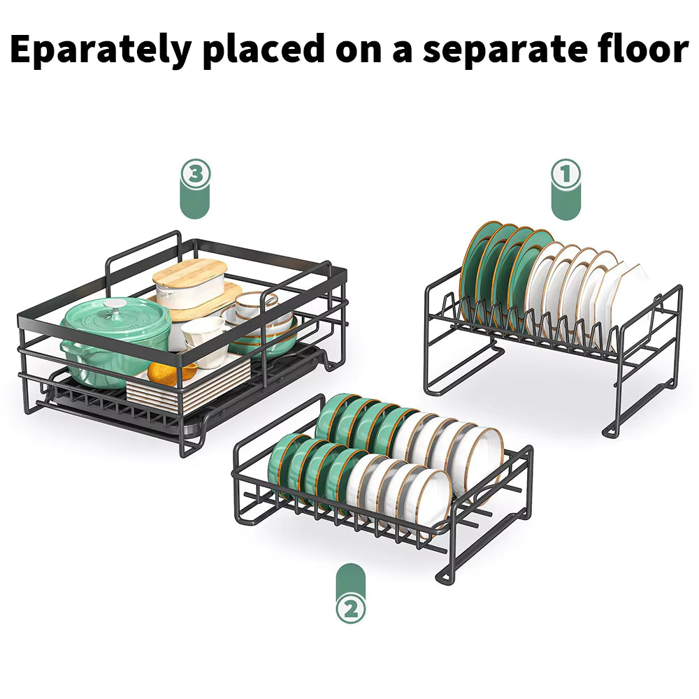 3-tier Dish Rack, Multifunctional Extra Large Dish Drying Rack, Large Capacity Dish Drainer With Cutting Board Holder Drain Boar