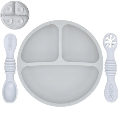 Baby / Toddler Tableware Silicone Baby Sucker Silicone Dining Plate Rice Spoon Set Cute Cartoon Children Dishes Smile Face Retro Kid Bowl