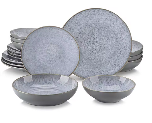 vancasso 4-16 Piece Embossed Stoneware Tableware Set with 4PCS Dinner/Dessert Plate/Soup Bowl for 4/8/12 person
