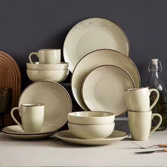 Vancasso 4/8/16-Piece Ceramic Beige Stoneware Dinnerware Set with Dinner Plate, Dessert Plate, 800ml Bowl, Mug Tableware Set