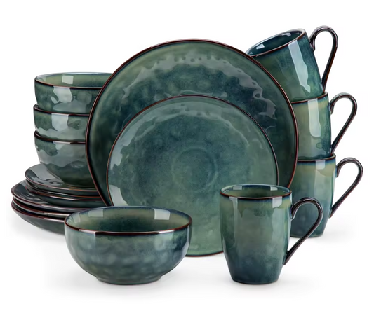 vancasso 4/8/16-Piece Starry Green Dinner Red Set Kiln Change Glaze Tableware Set with Dinner Plate,Dessert,Bowl,Mug