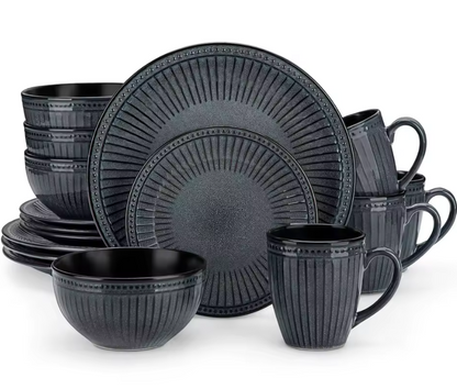 vancasso 4-16 Piece Relief Ceramic Plates Set Black Elegent Tableware set with up to 4 PCS Dinner Plate/Dessert/Cereal Bowl/Mug