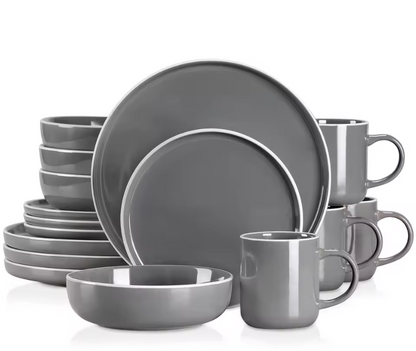 Vancasso 4-16 Piece Grey Stoneware Set Sesame Glaze Ceramic Dinnerware Set with Up To 4PCS Dinner/Dessert Plate/Soup Bowl/Mug