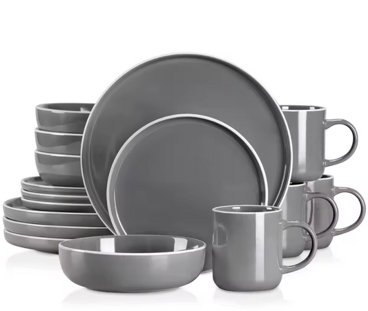 Vancasso 4-16 Piece Grey Stoneware Set Sesame Glaze Ceramic Dinnerware Set with Up To 4PCS Dinner/Dessert Plate/Soup Bowl/Mug