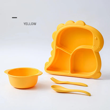 Dinosaur baby dinner plate 1 Set large capacity three compartments spoon and fork all-in-one dinner plate nutritional balance