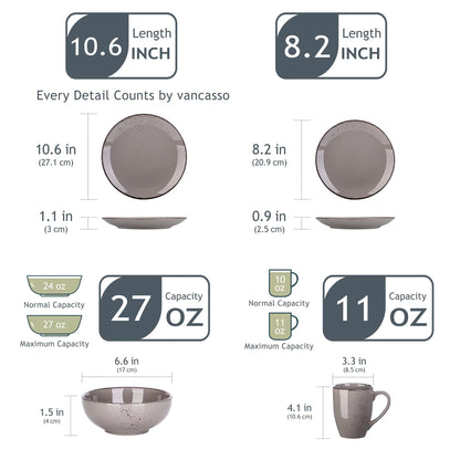 Vancasso Grey 16 / 32 Piece Ceramic Stoneware Dinnerware Set