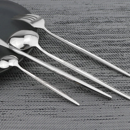 24Pcs Stainless Steel Dinnerware Set Kitchen Fork Spoon Knife Dinner Cutlery Set White Silver Western Flatware Tableware Set