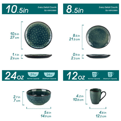vancasso 4/8/16-Piece Starry Green Dinner Red Set Kiln Change Glaze Tableware Set with Dinner Plate,Dessert,Bowl,Mug