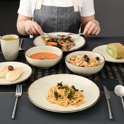 Vancasso 4/8/16-Piece Ceramic Beige Stoneware Dinnerware Set with Dinner Plate, Dessert Plate, 800ml Bowl, Mug Tableware Set