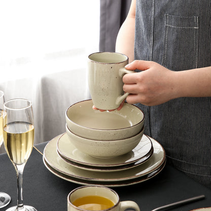 Vancasso 4/8/16-Piece Ceramic Beige Stoneware Dinnerware Set with Dinner Plate, Dessert Plate, 800ml Bowl, Mug Tableware Set