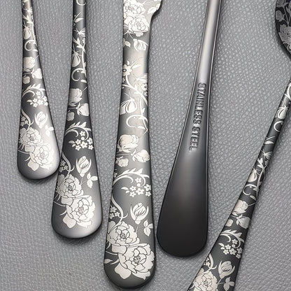20 Pieces of Stainless Steel Tableware Set with Floral Pattern