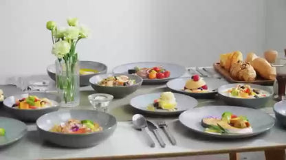 vancasso 4-16 Piece Embossed Stoneware Tableware Set with 4PCS Dinner/Dessert Plate/Soup Bowl for 4/8/12 person